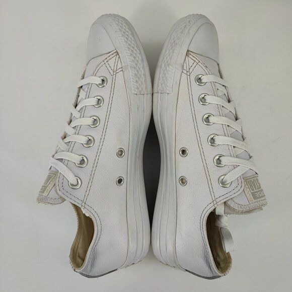 Converse Woman’s All Stars White Leather Sneakers Shoes Size 7.5 - Picture 5 of 9